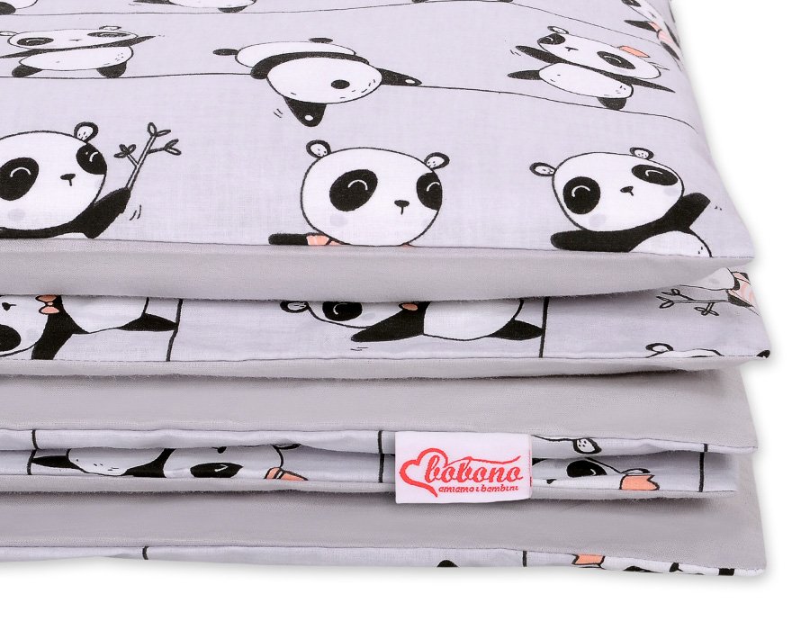 Kūdikio patalynės komplektas iš medvilnės, 2 dalių, 120x90 cm - pilka panda - Image 2