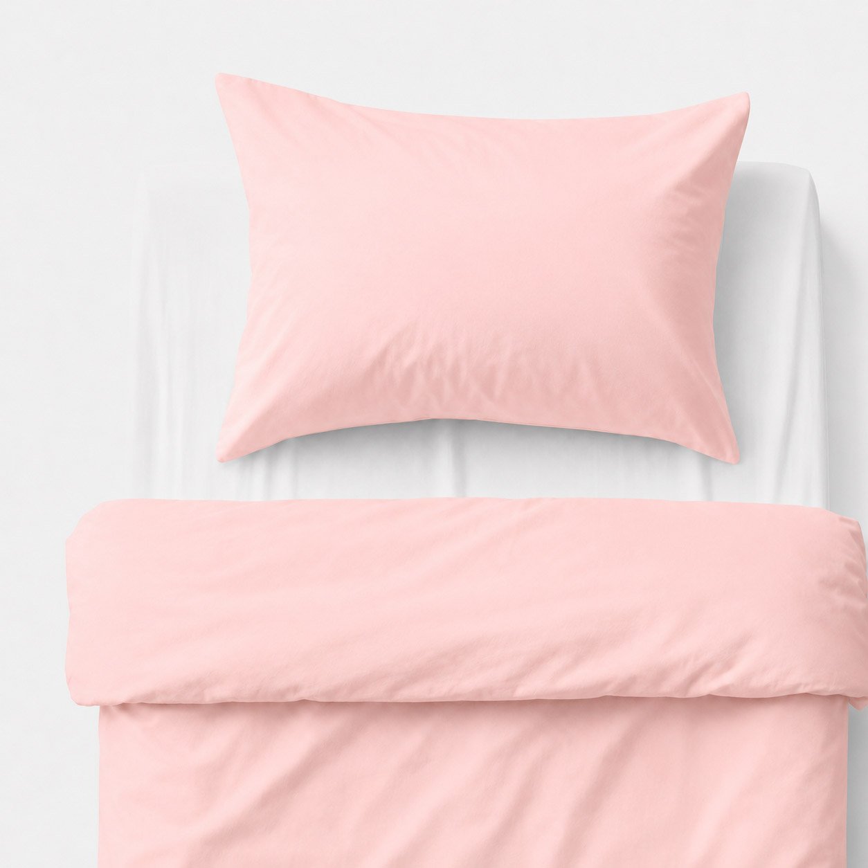 Medvilninis vaikiškas patalynės komplektas, 2 dalys: pagalvės užvalkalas 60x40 cm ir antklodės užvalkalas 135x100 cm – pudros rožinės spalvos - Image 2