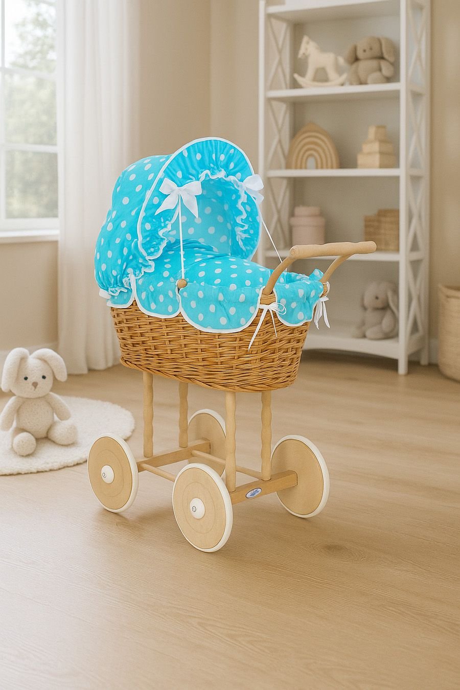 Pintas lėlių vežimėlis su turkio spalvos patalyne ir pamušalu, NATALIA – natūralus - Image 4