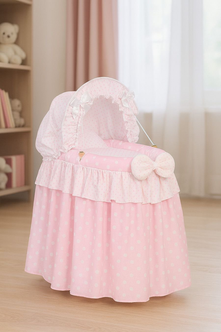 Pinta lėlių lovytė – lopšys lėlėms su gaubtu LAURA, rožinė - Image 5
