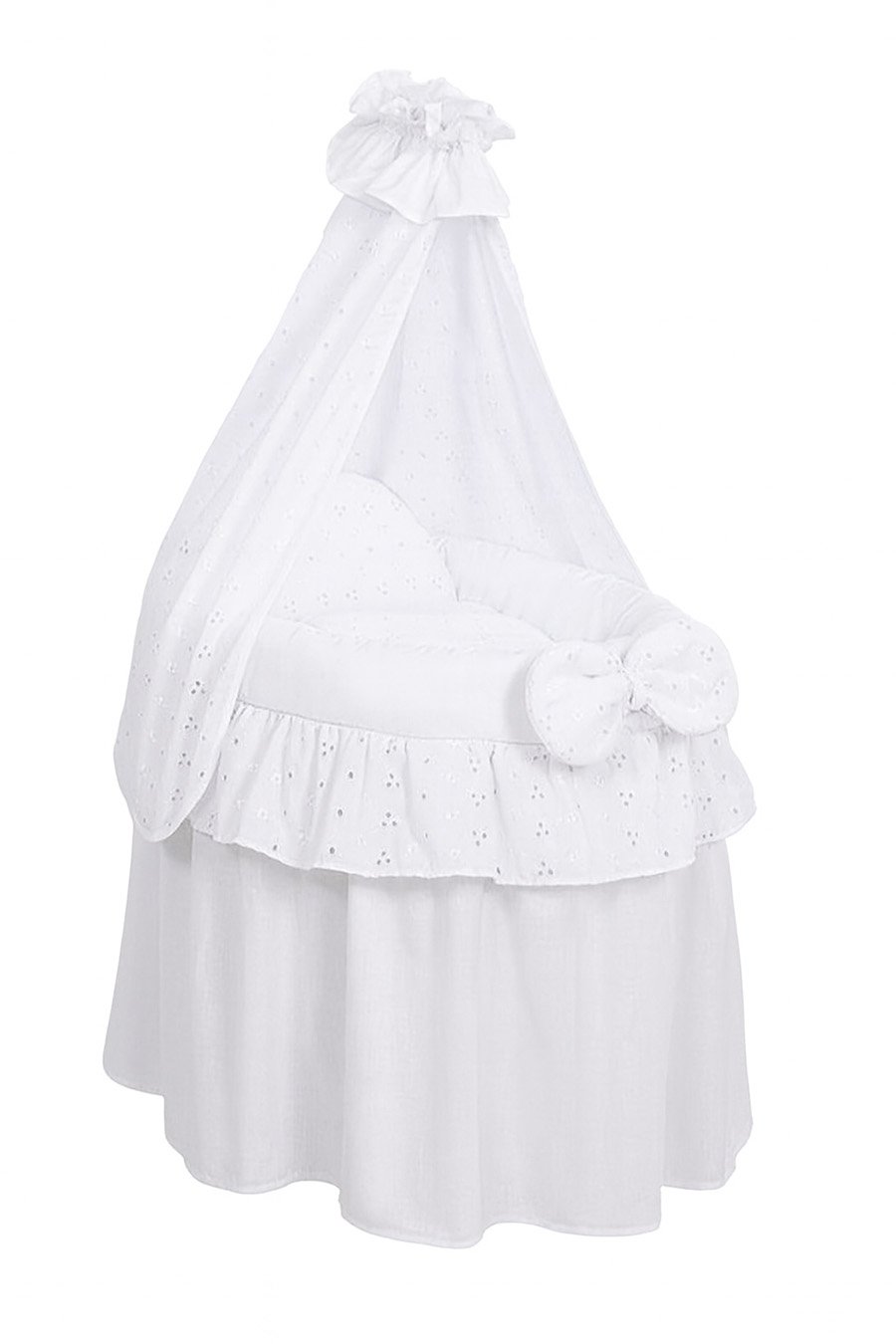 Wicker crib for doll Moses basket for dolls with drape AURORA pink with embroidered lace