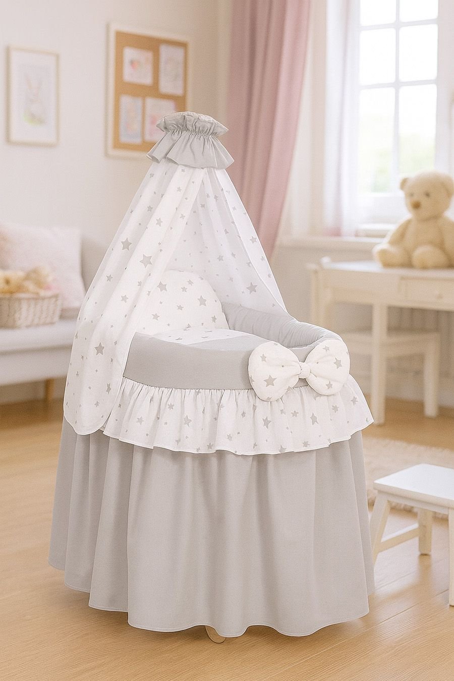 Pinta lėlių lovytė – lopšys lėlėms su užuolaidėle LAURA, pilka - Image 6