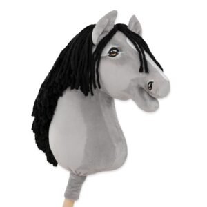 Arkliukas ant lazdos Super Hobby Horse Premium - pilkas arklys IV su juodais karčiais A3