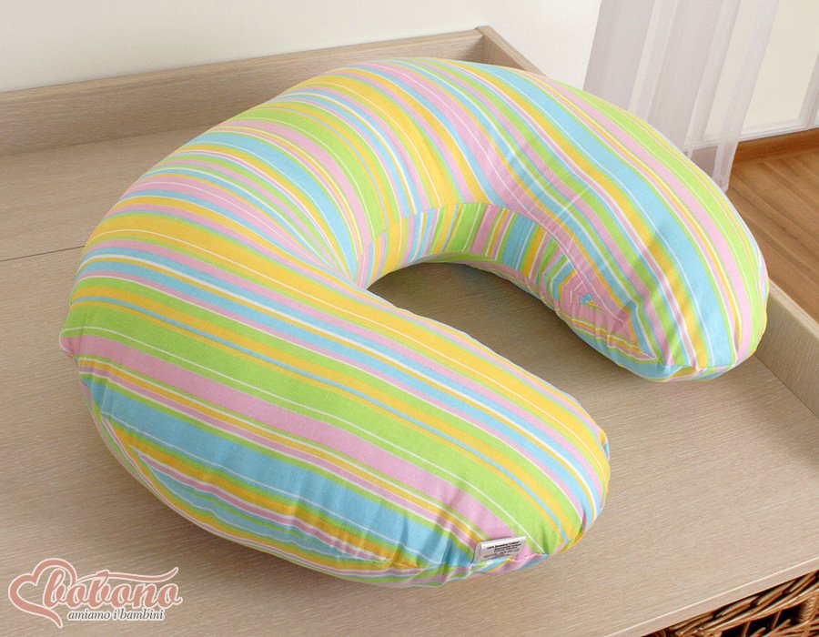 Maitinimo pagalvė „Croissant“, nuimamas užvalkalas, rankoms laisvoms maitinti – vaivorykštės juostelės - Image 4