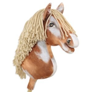 Arkliukas ant lazdos Super Hobby Horse Premium - bėras dėmėtas arklys (tobiano) su smėlio spalvos karčiais A3