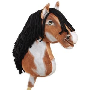 Arkliukas ant lazdos Super Hobby Horse Premium - bėras dėmėtas arklys (tobiano) su juodais karčiais A3
