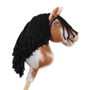 Arkliukas ant lazdos Super Hobby Horse Premium - bėras dėmėtas arklys (tobiano) su juodais karčiais A4