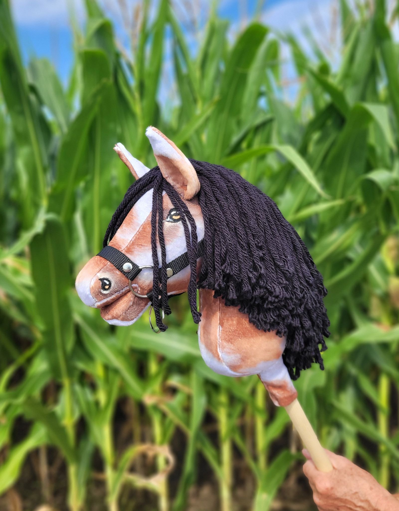 Arkliukas ant lazdos Super Hobby Horse Premium - bėras dėmėtas arklys (tobiano) su juodais karčiais A4 - Image 8