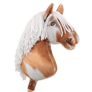Arkliukas ant lazdos Super Hobby Horse Premium - bėras dėmėtas arklys (tobiano) su baltais karčiais A3