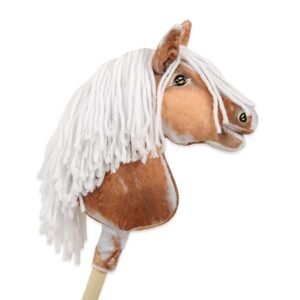 Arkliukas ant lazdos Super Hobby Horse Premium - bėras dėmėtas arklys (tobiano) su baltais karčiais A4