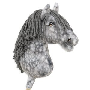 Arkliukas ant lazdos Super Hobby Horse Premium - obuolmušis arklys su pilkais karčiais A3