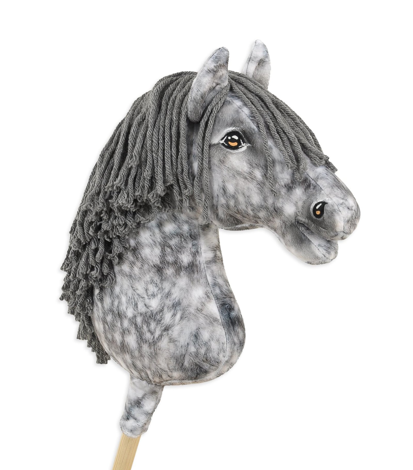 Arkliukas ant lazdos Super Hobby Horse Premium - obuolmušis arklys su pilkais karčiais A3