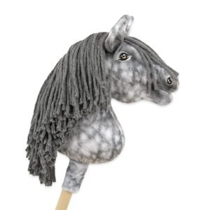 Arkliukas ant lazdos Super Hobby Horse Premium - obuolmušis arklys su pilkais karčiais A4