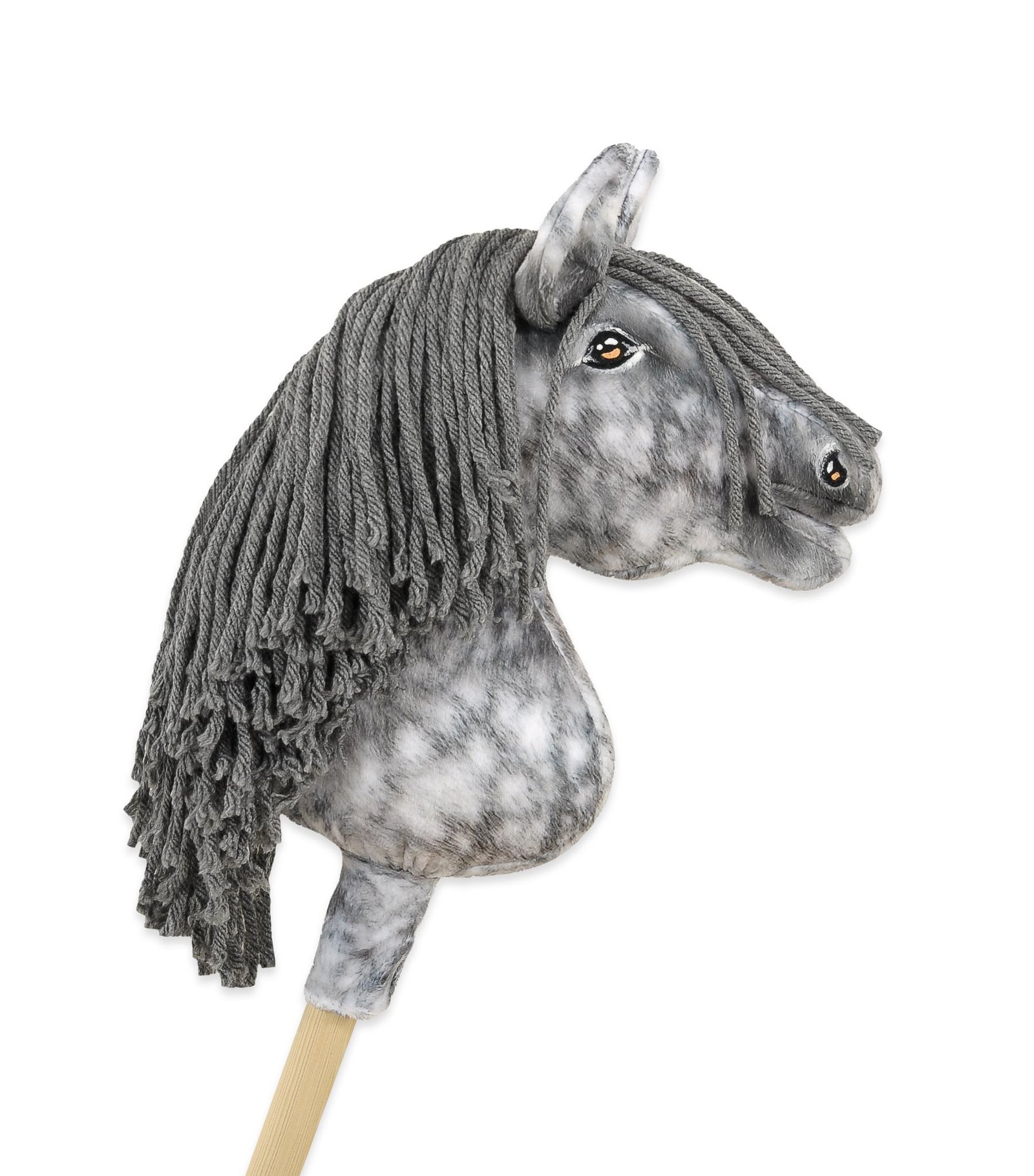Arkliukas ant lazdos Super Hobby Horse Premium - obuolmušis arklys su pilkais karčiais A4