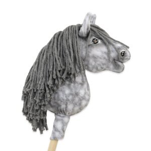 Arkliukas ant lazdos Super Hobby Horse Premium, obuolmušis arklys su pilkais karčiais, A5