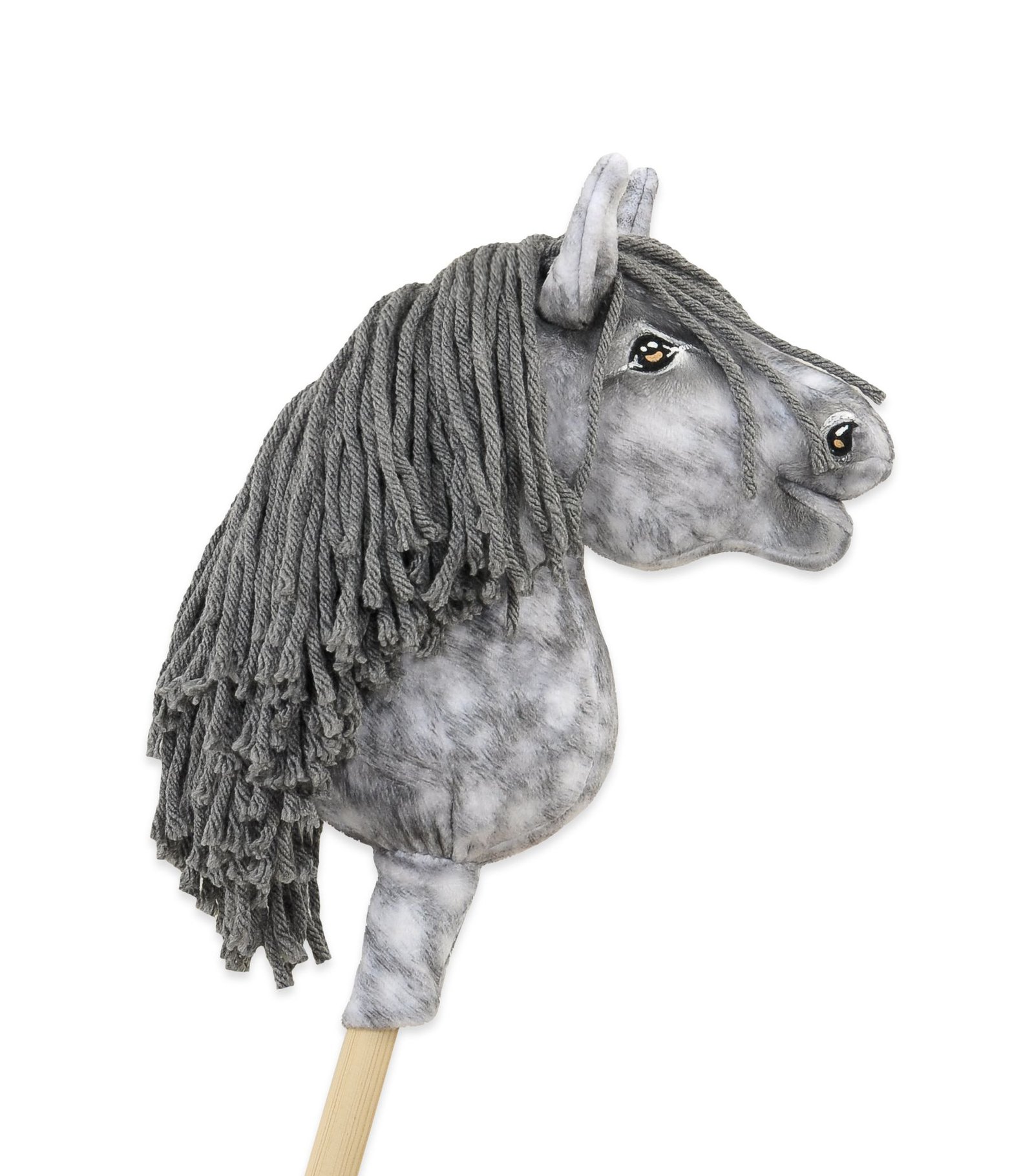 Arkliukas ant lazdos Super Hobby Horse Premium, obuolmušis arklys su pilkais karčiais, A5