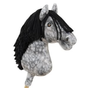 Arkliukas ant lazdos Super Hobby Horse Premium - obuolmušis arklys su juodais karčiais A3