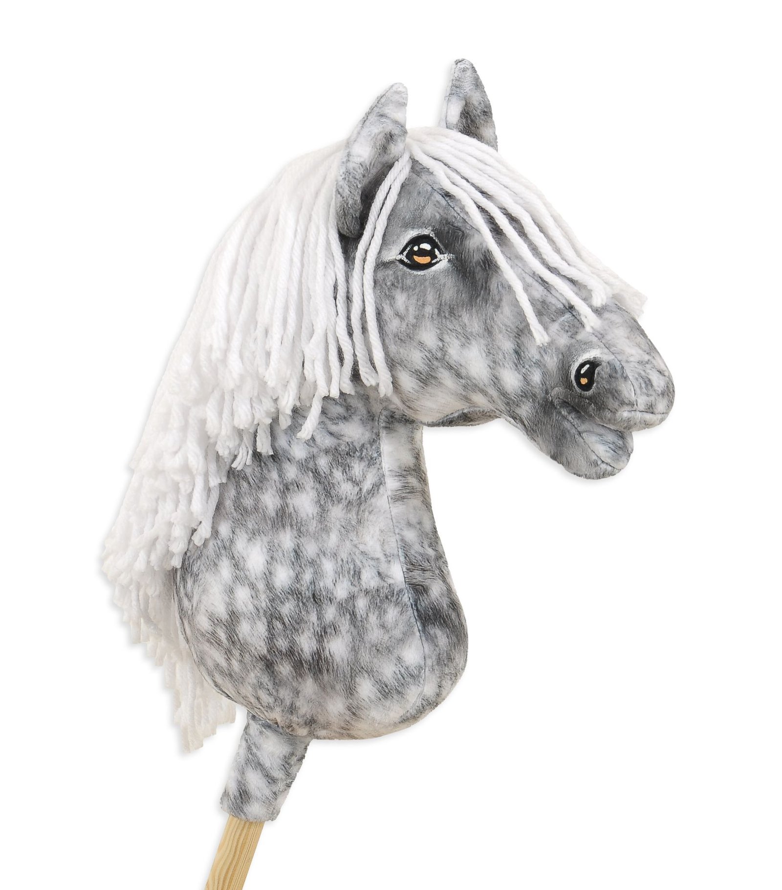 Arkliukas ant lazdos Super Hobby Horse Premium - obuolmušis arklys su baltais karčiais A3