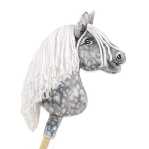 Arkliukas ant lazdos Super Hobby Horse Premium - obuolmušis arklys su baltais karčiais A4