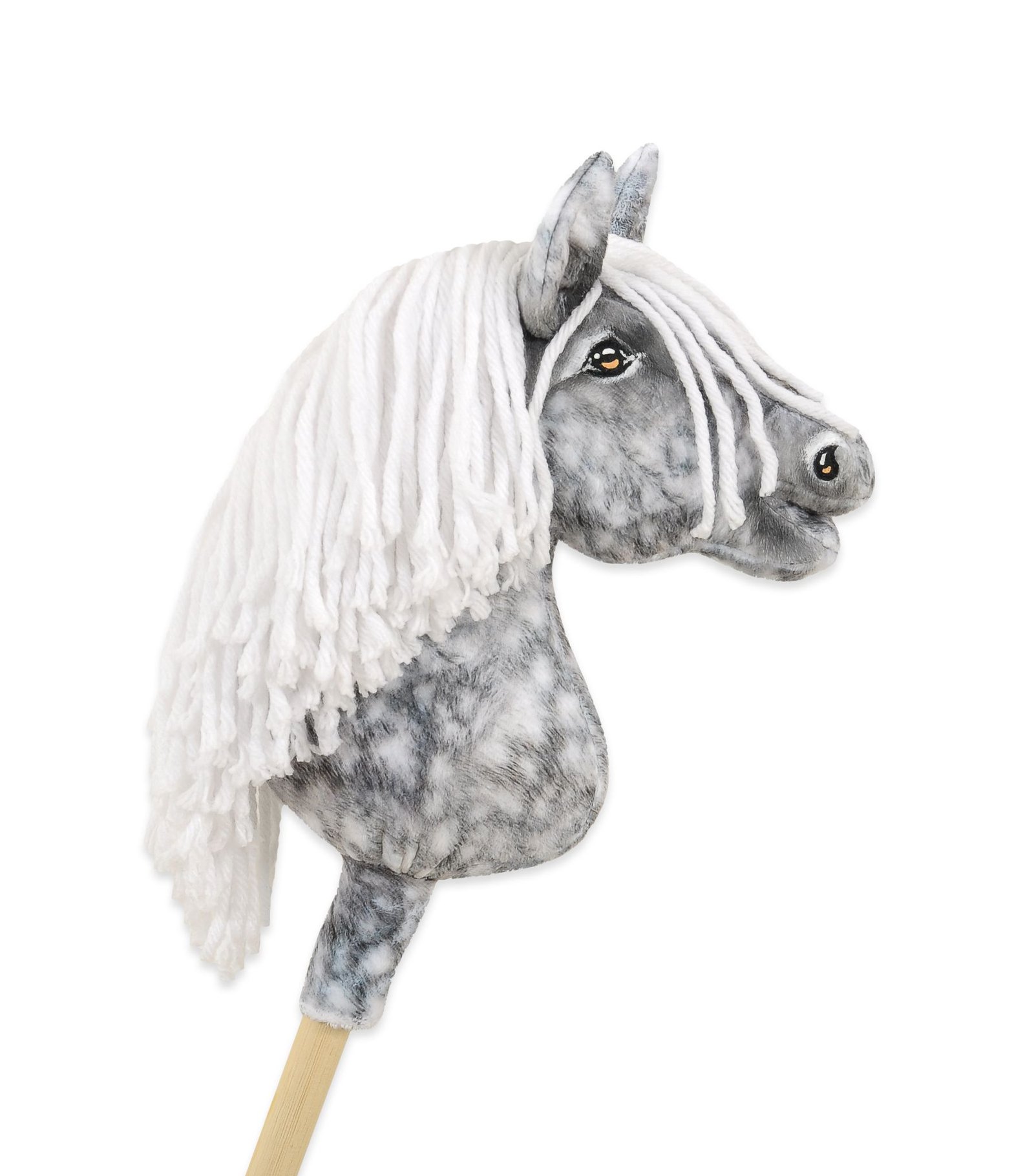 Arkliukas ant lazdos Super Hobby Horse Premium - obuolmušis arklys su baltais karčiais A4