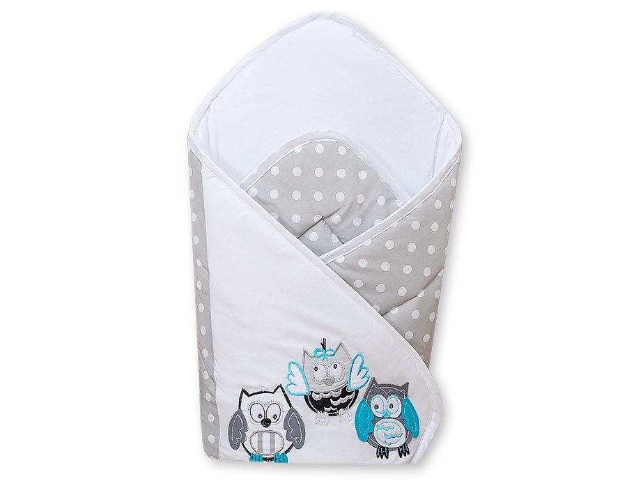 Baby nest with stiffenig- Owls Bigi Zibi & Adele grey-turquoise