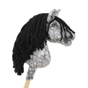 Arkliukas ant lazdos Super Hobby Horse Premium - obuolmušis arklys su juodais karčiais A4