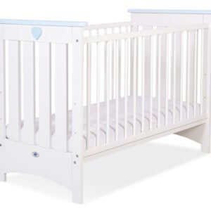 Wooden baby cot120x60cm Lorenzo III white-blue, with teething rail