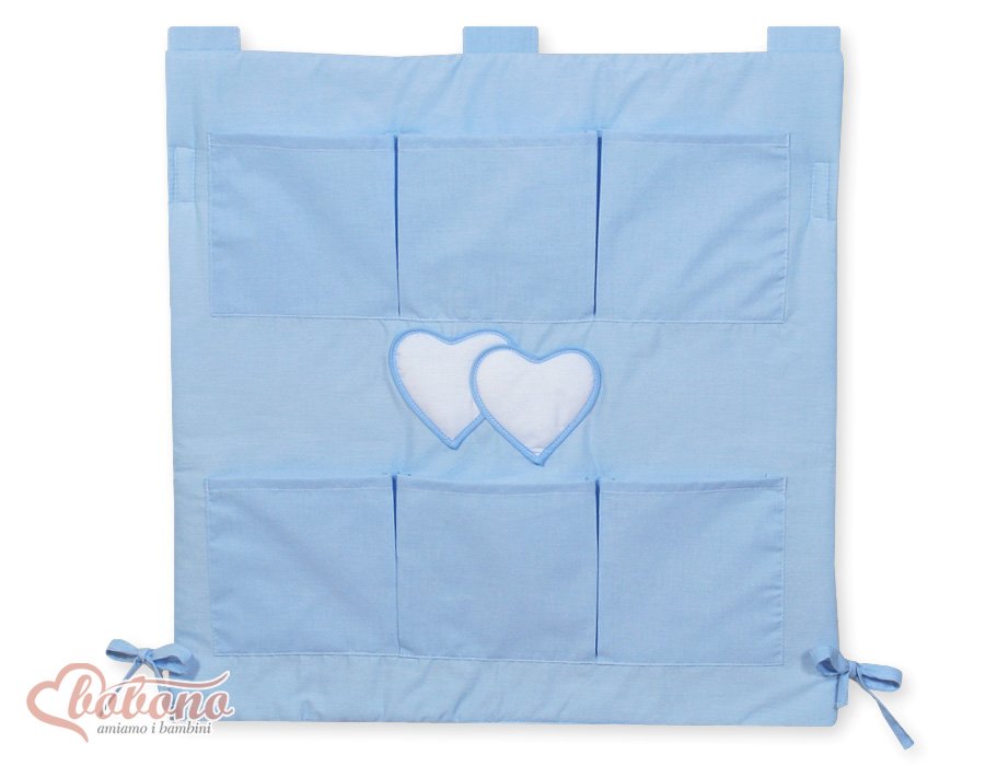 Cot tidy- Hanging Hearts blue