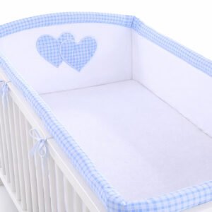Universal crib rail bumper XXL - Hearts blue checkered