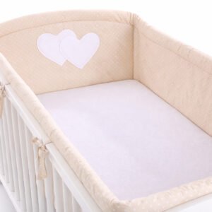 Universal crib rail bumper XXL - Hearts white polka dots on beige