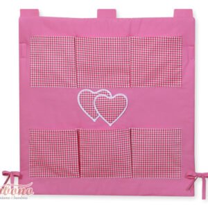 Lovytės organizeris – „Hanging Hearts“, tamsiai rožinis languotas raštas
