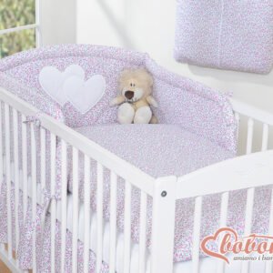 Bedding set 3-pcs 120x90 - Hanging Hearts little pink flowers