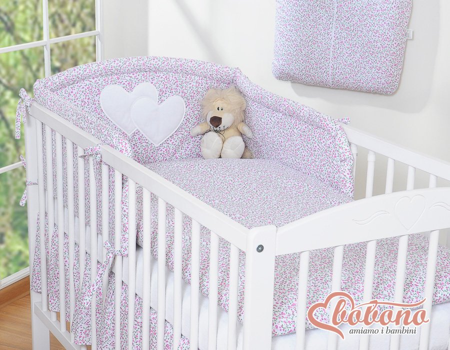 Bedding set 3-pcs 120x90 - Hanging Hearts little pink flowers