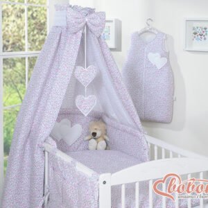 Baldakimas iš audinio – „Hanging Hearts“, rožinės gėlytės