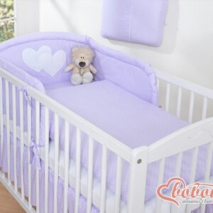 Patalynės komplektas, 3 dalių, 135x100 - Kabančios širdelės, balti taškučiai ant alyvinio fono