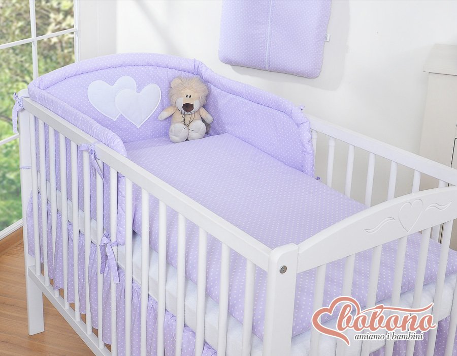 Patalynės komplektas, 3 dalių, 135x100 - Kabančios širdelės, balti taškučiai ant alyvinio fono