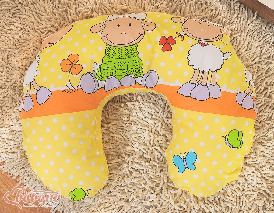 Maitinimo pagalvė „Croissant“, nuimamas užvalkalas, rankoms laisvoms maitinti – avytės, oranžinė-geltona - Image 4