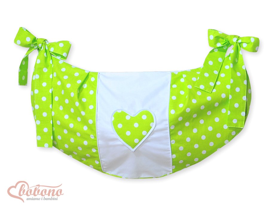 Toys bag- Hanging Hearts white dots on green