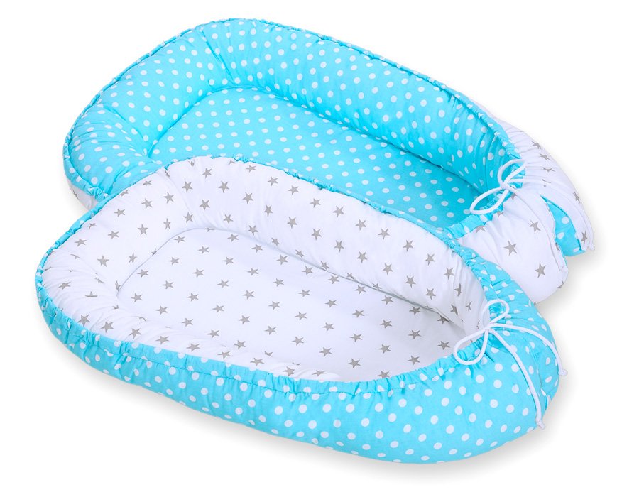 Kūdikio lizdas dvipusis Premium Cocoon naujagimiams BOBONO - balti taškeliai/pilkos žvaigždutės - Image 2
