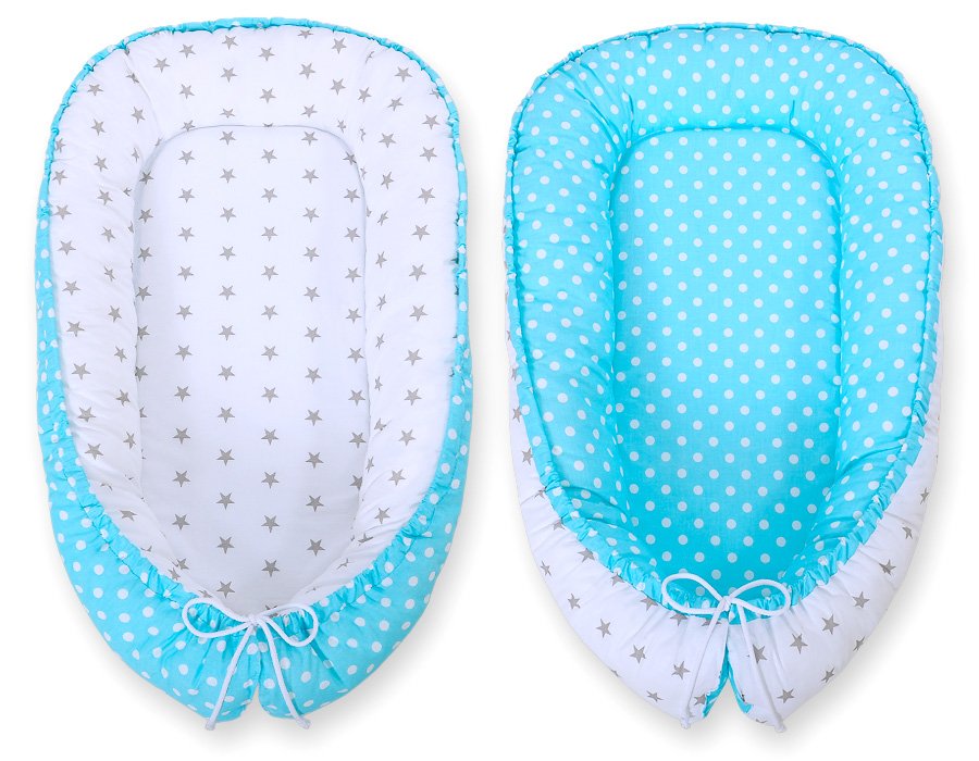 Kūdikio lizdas dvipusis Premium Cocoon naujagimiams BOBONO - balti taškeliai/pilkos žvaigždutės - Image 3