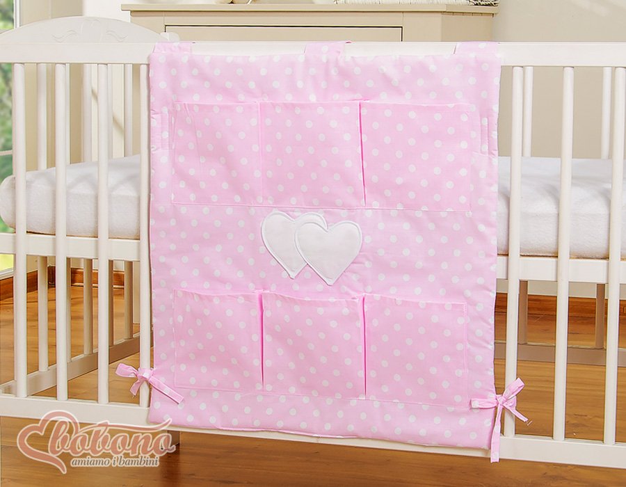 Lovytės organizeris – „Hanging Hearts“, balti taškeliai rožiniame fone - Image 2