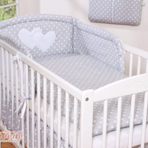 Patalynės komplektas, 3 dalių, 135x100 - Kabančios širdelės, balti taškučiai ant pilko fono