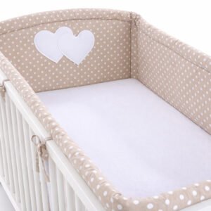 Universal crib rail bumper XXL - Hearts white dots on brown
