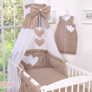 Baldakimas iš šifono – „Hanging Hearts“, balti taškeliai rudame fone