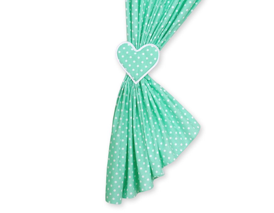 Užuolaidos vaiko kambariui - Kabančios širdelės, balti taškeliai mėtų spalvos fone - Image 3
