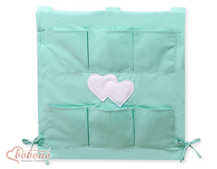 Cot tidy- Hanging Hearts mint
