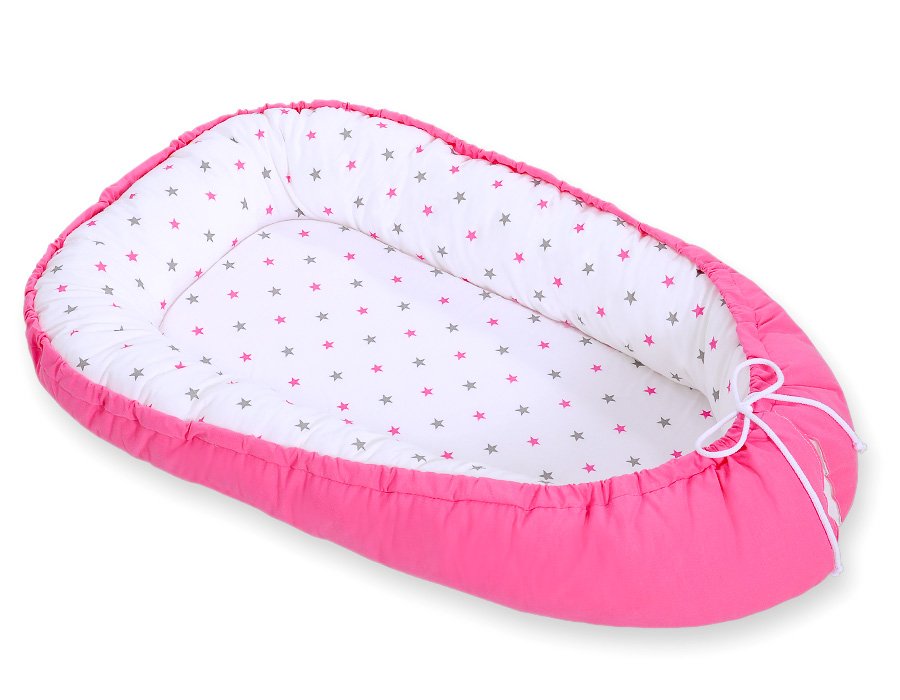 Kūdikio lizdas dvipusis Premium Cocoon naujagimiams BOBONO - žvaigždutės pilka-rožinė/rožinė - Image 4