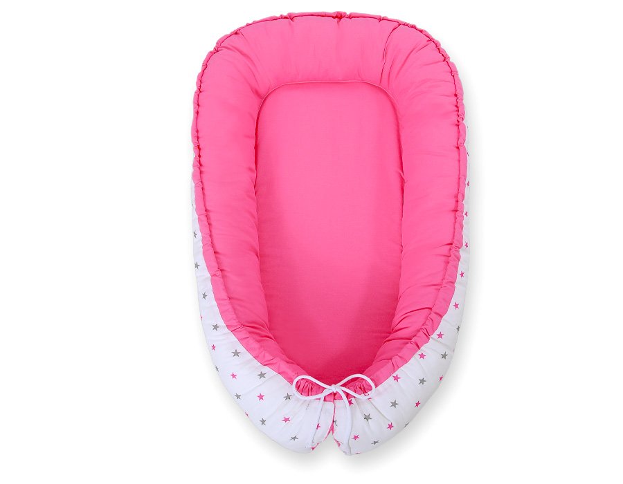 Kūdikio lizdas dvipusis Premium Cocoon naujagimiams BOBONO - žvaigždutės pilka-rožinė/rožinė - Image 5
