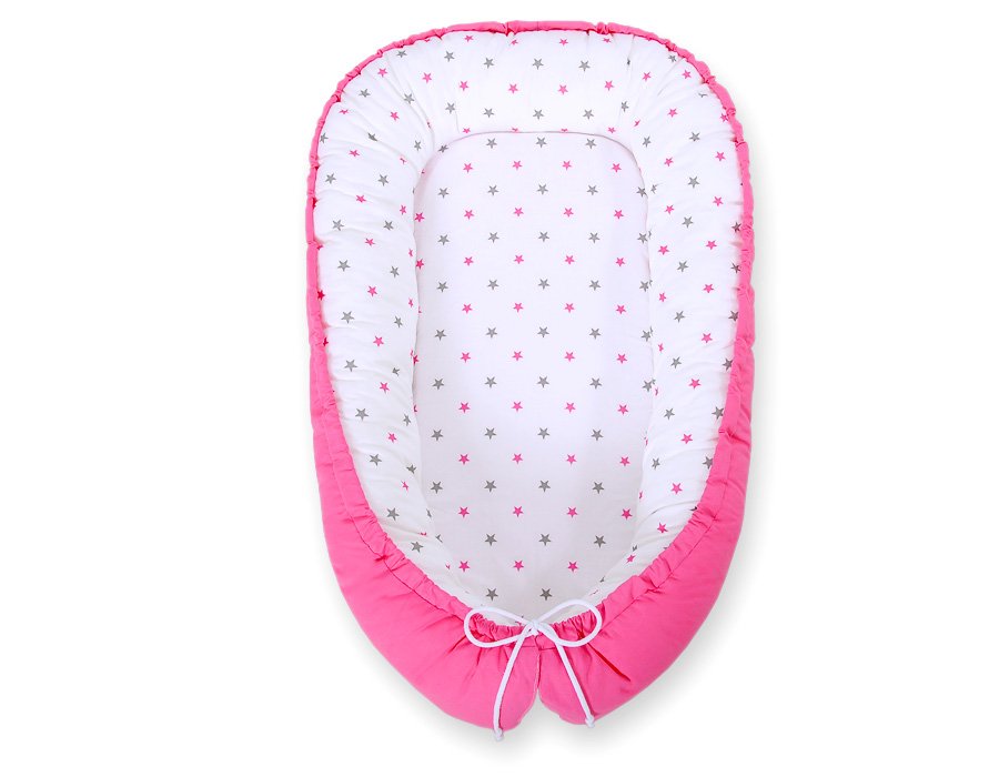Kūdikio lizdas dvipusis Premium Cocoon naujagimiams BOBONO - žvaigždutės pilka-rožinė/rožinė - Image 6