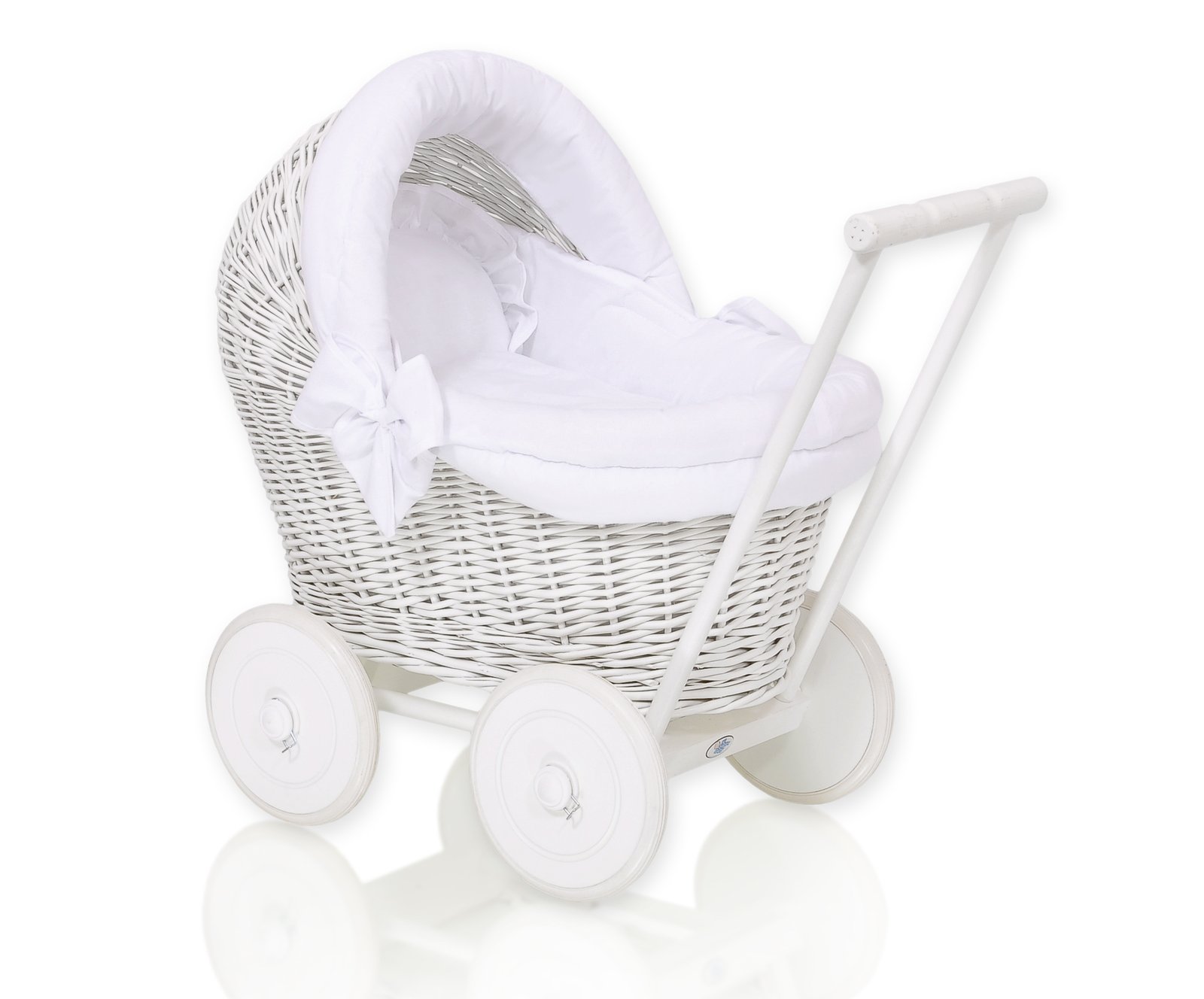 Wicker doll pushchair white with white bedding and soft padding STELLA